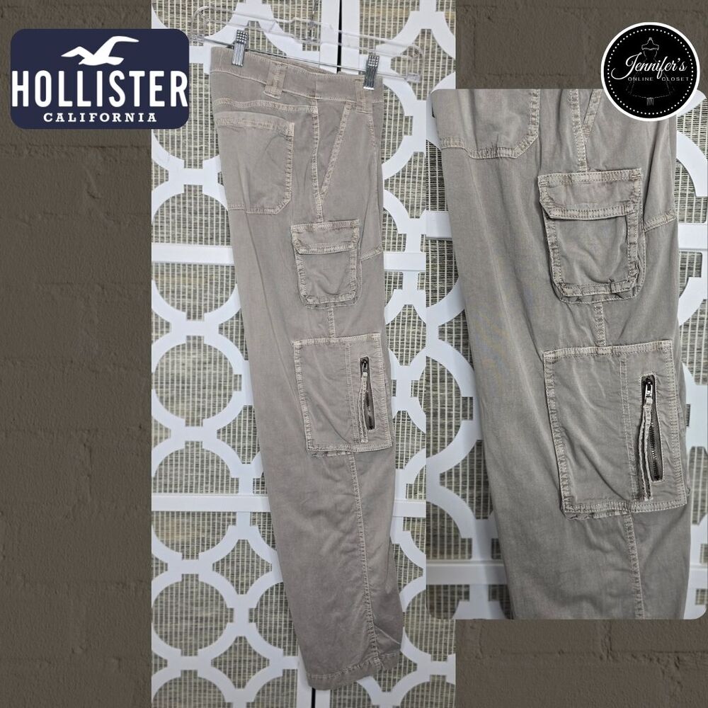 Hollister Women's Taupe Low-Rise Baggy Zip Pocket Cargo Pants Size 000R/W23R
